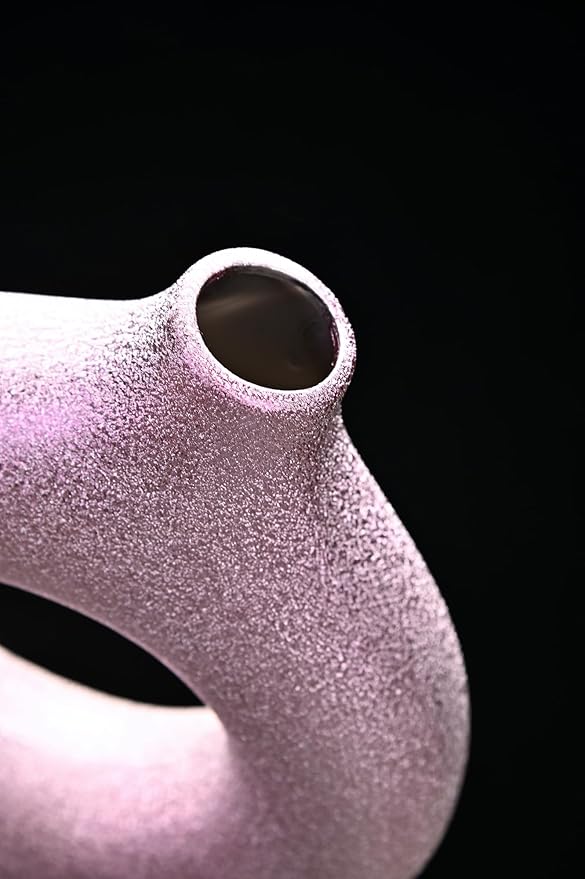 Set of 2 Donut Hollow Ceramic Vase Handmade Minimalist Boho ins Style, Modern Vase for Home Decor for Wedding Dinner Table Party Living Room Office Bedroom (Purple-Gold, Large + Small)