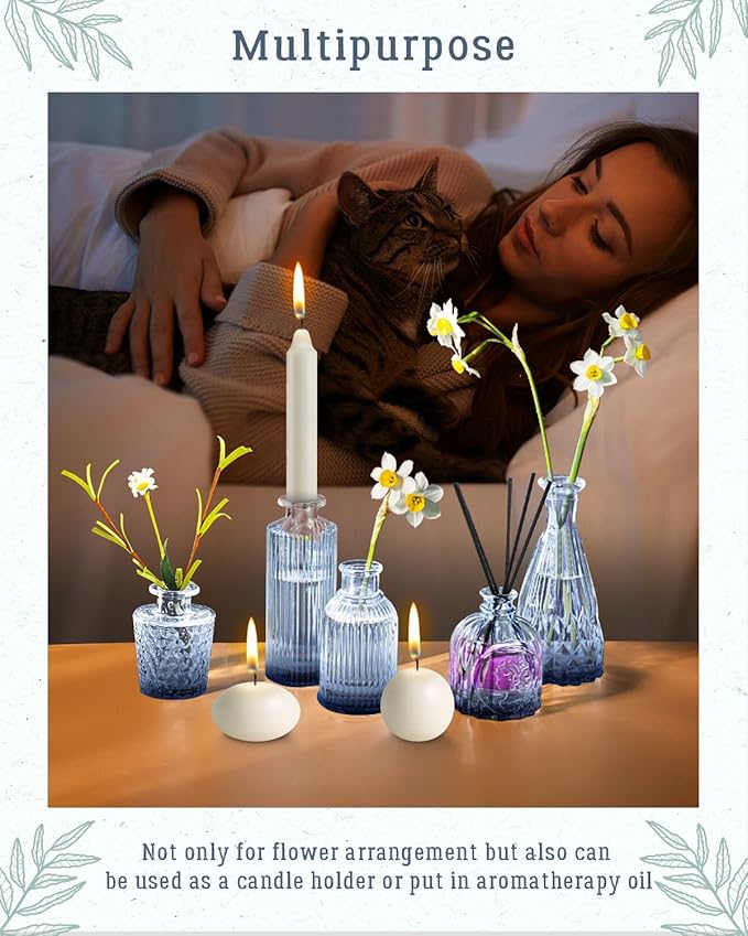 Yirilan Bud Vases Set of 32 PCS, Small Flower Vases for Table Centerpieces, Mini Vases for Single Stem Flowers, Glass Vases for Centerpieces, Wedding & Home Decor, Clear (Blue Gradient, 32 pcs)