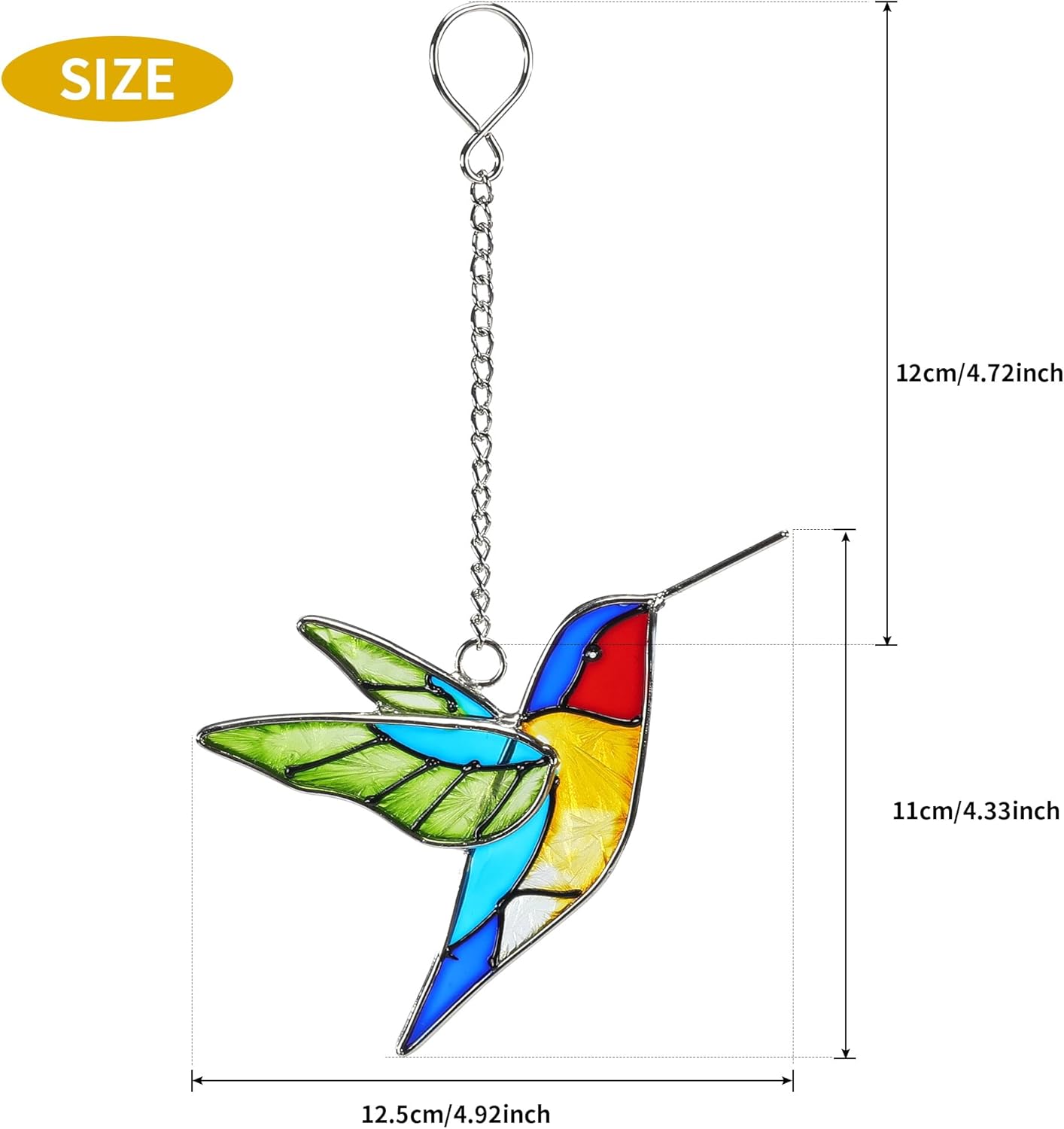 Handmade Stained Glass Hummingbird Hanging Ornament - Colorful 4.3x4.9 Inch Window/Garden Decor for Mom, Grandma, Mother's Day - Patio, Home, Wedding Decorations(Green Wing)
