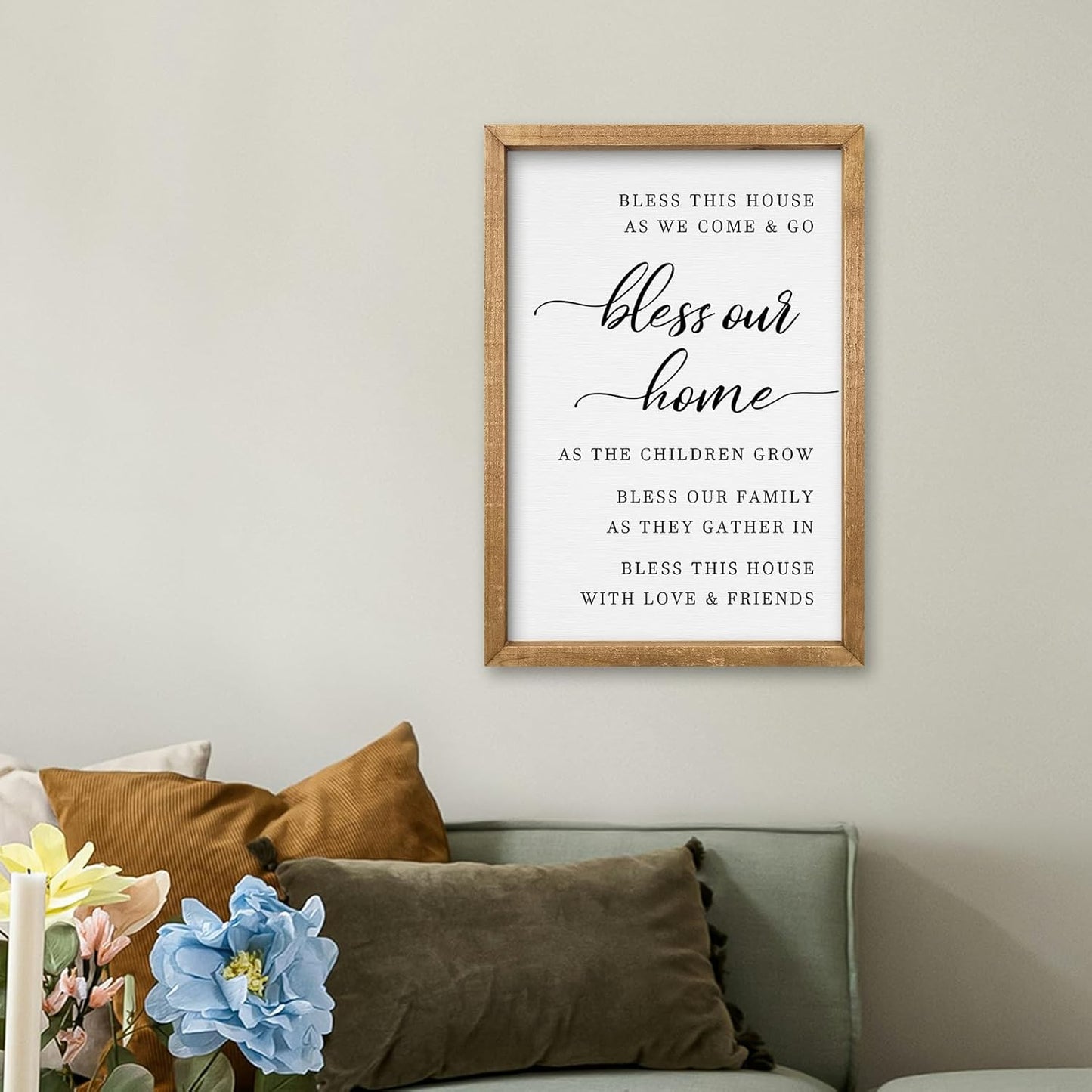 comurdyo Bless This Home Wall Decor 16"×11" Modern Rustic Farmhouse Inspirational Blessing Sweet Family Quote Scripture Sign For Living Room Bedroom House Wall Art Hanging (Wood)