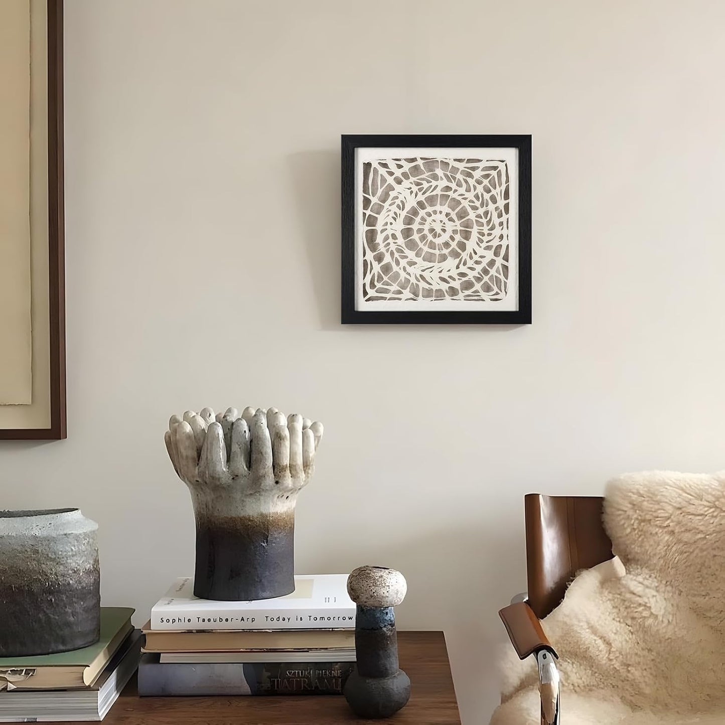 FOLKOR Black and White Abstract Wall Decor for Entryway Staircase Art Gallery, 12" Handmade Paper Artwork Eclectic Home Accent, Geometric Floating Shadow Box Wall Plaque Gift for Birthday Thanksgiving