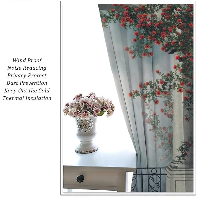 Gothic Castle Blackout Curtains，Vintage Medieval Foggy Romantic Rose Floral Pattern Drapes Window 2 Panel Rod Pocket Curtain for Bedroom Living Room Decor 21" W X 54" L