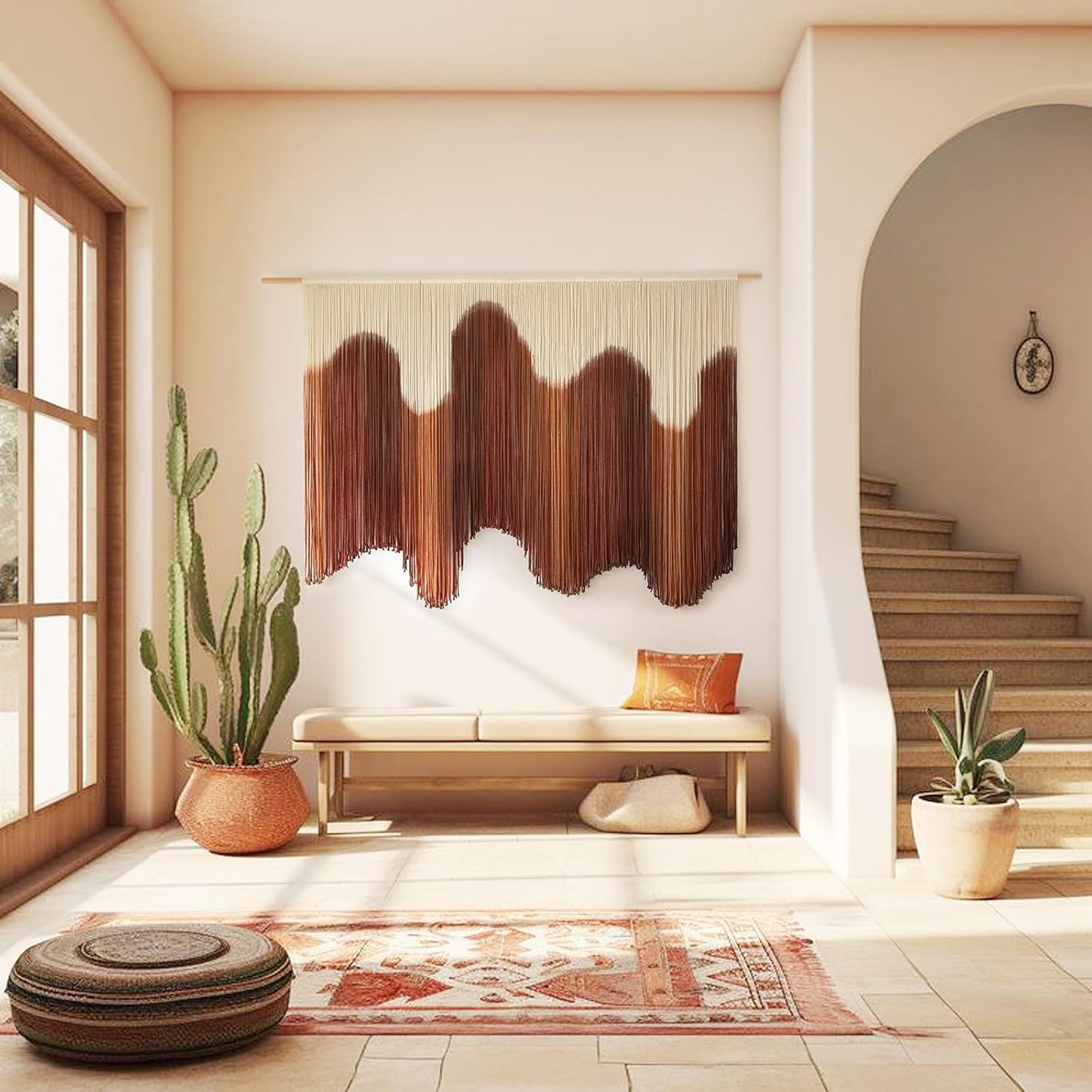 IOWER Macrame Wall Hanging Brown Dip-Dyed Large Handmade Macrame Cord Fiber Art Boho Wall Decor for Bedroom Living Room 57" W x 39" L