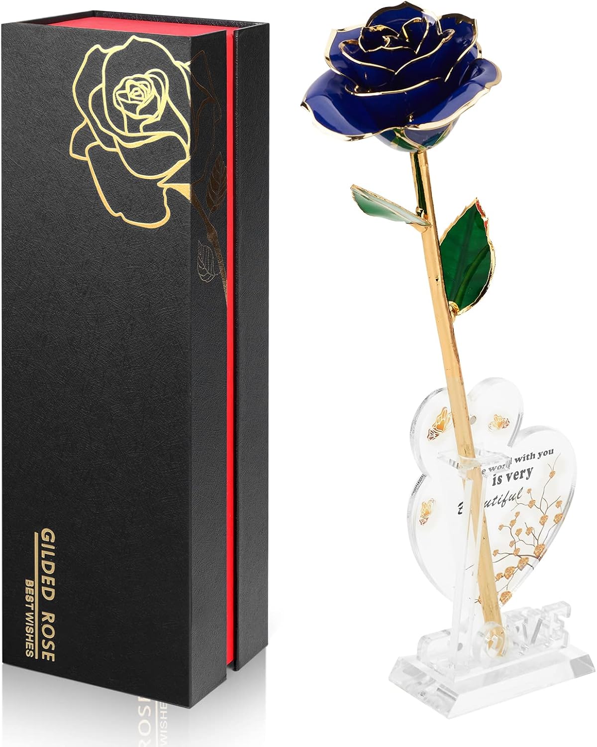 Gold Dipped Infinity Rose Last Forever Flower Decor, Birthday Gift for Women in Her Birthday Mothers Day, Resin Preserved Rose | Anniversary Present for Mom (Blue)