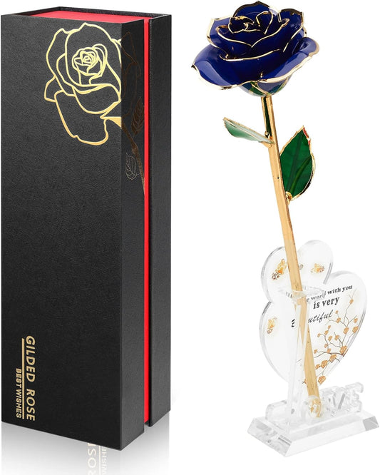Gold Dipped Infinity Rose Last Forever Flower Decor, Birthday Gift for Women in Her Birthday Mothers Day, Resin Preserved Rose | Anniversary Present for Mom (Blue)