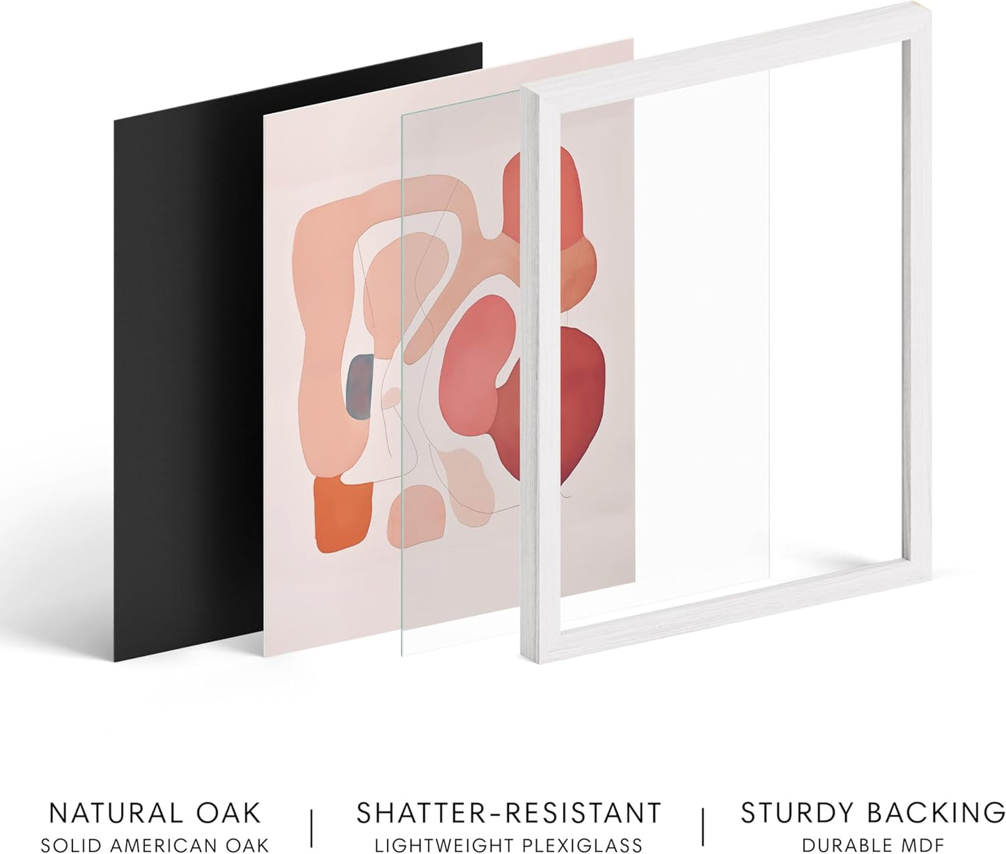 HAUS AND HUES Colorful Abstract Wall Art - Minimalist Retro Picture for Living Room Decor, Red and Pink Modern Wall Art Painting (Pink Abstract Shapes, White Frame, 12x16)