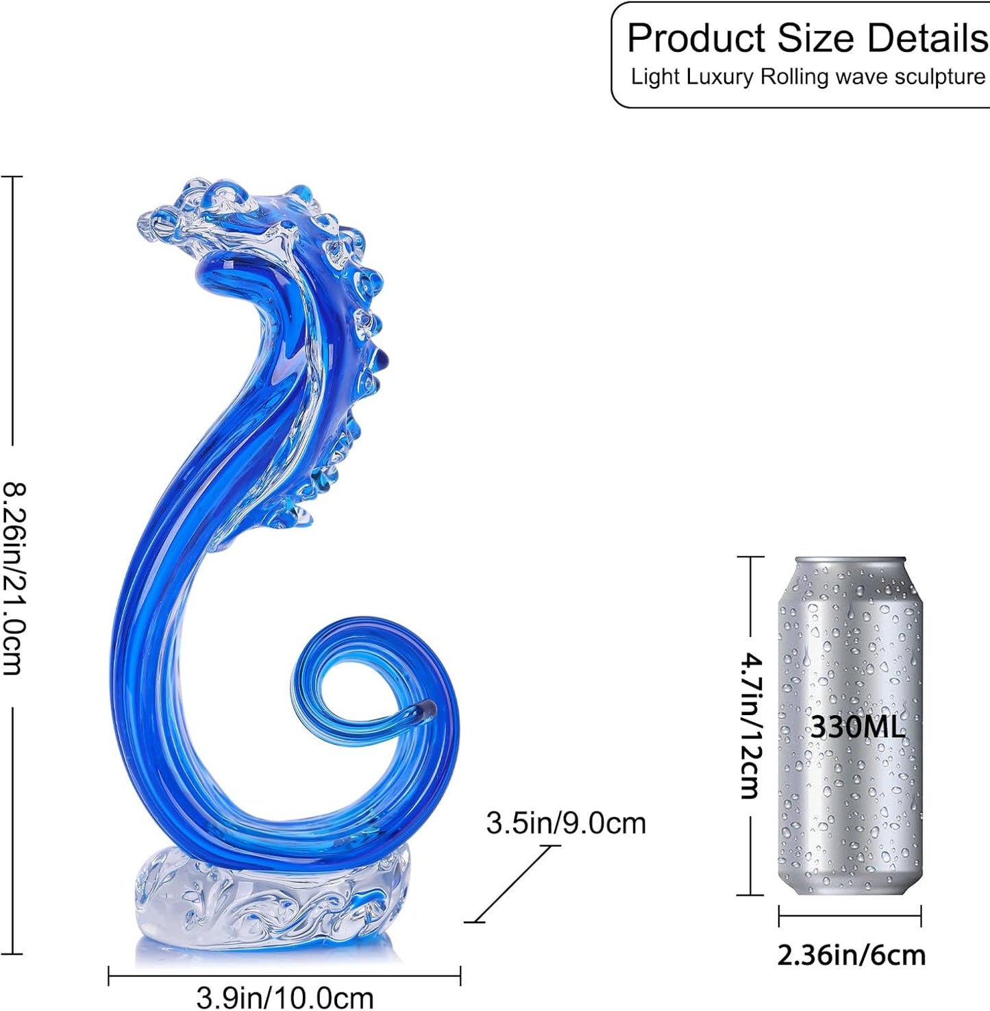 LCCCK Blue Glass Beach House Decor, Hand Blown Ocean Wave Decorate, Tall Blue Glass Sculpture Home Decor, Ocean Wave Fused Art Figurines, for Sea Art Beach Coastal Nautical Office Surfers Gifts