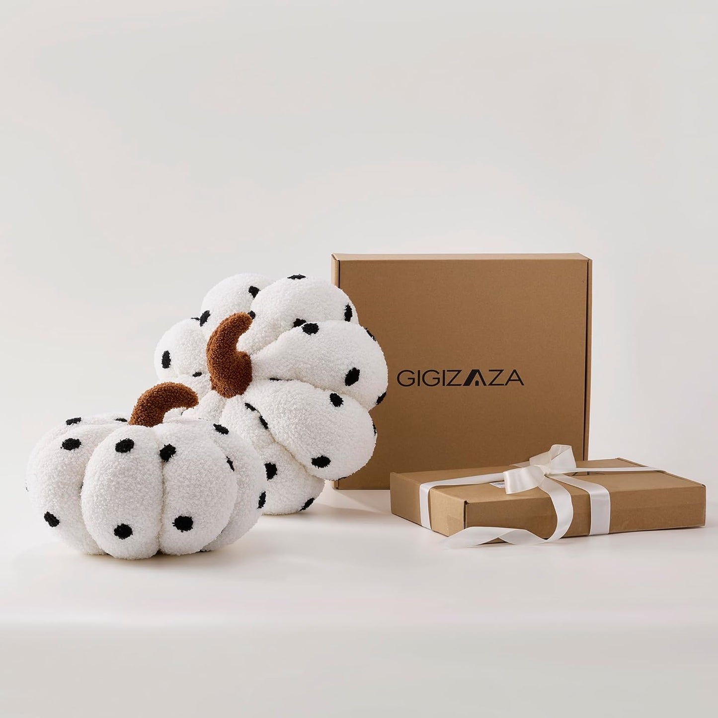 GIGIZAZA Pumpkin Halloween Throw Pillows,Polka Dot Pattern Cute Ivory Throw Pillows Decorative Fall Thanksgiving Aesthetic Pillows Gifts Plush Pumpkin Room Decor Pillow Pack of 2 with 12&14 Inches