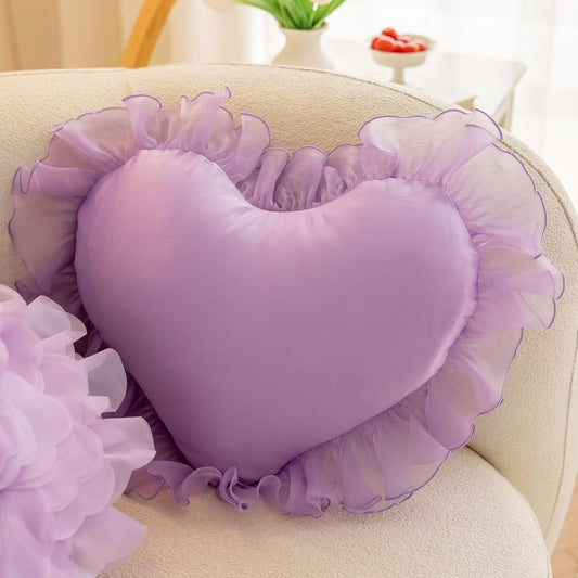 Love Heart Throw 20×16inch Pillow Faux Fur Heart Shaped Pillows Long Plush Throw Pillow Home Decoration Soft Floor Cushion Pillow Cushion for Bed Sofa Bay Window Lavender