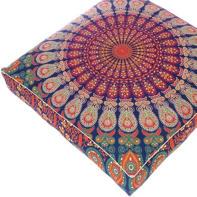 Eyes of India - Mandala Floor Pillow Cover Meditation Cushion Seating Throw Hippie Round Colorful Decorative Bohemian Indian Pouf Ottoman Handmade Cover ONLY (Dark Blue-2, 35" x 35")
