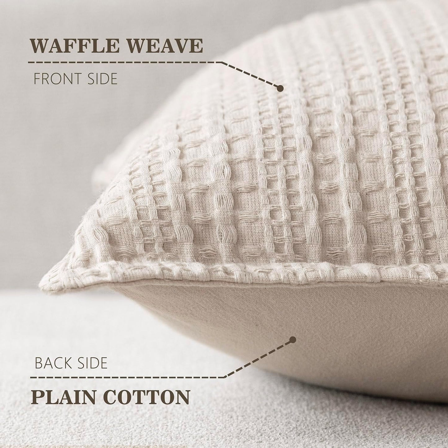 Foindtower Set of 2 Decorative Cotton Waffle Weave Throw Pillow Covers Euro Shams Cushion Covers Accent European Pillowcase for Bed Couch Sofa Bedroom Living Room Home Decor 22×22 Inch Oatmeal