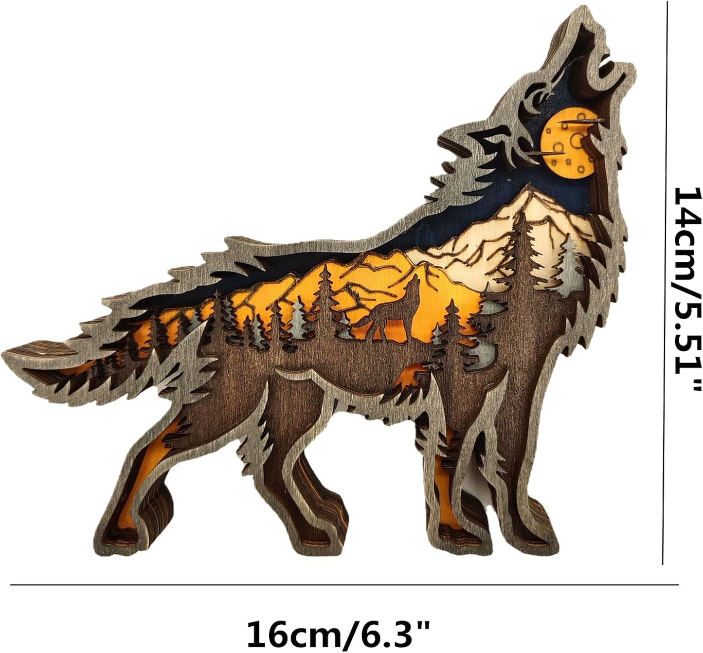 Forest Animal Desk Art Decor Wooden Farmhouse Table Decoration, Cabin Decor, Nursery Decor Mountain Decor for Bedroom Living Room(Wolf)