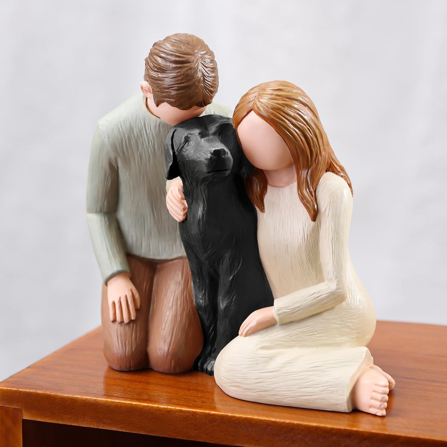 Couple with Black Dog Figurines, We are A Family Memorials Statues for Dog Lovers