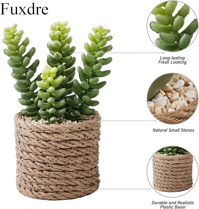 3-Pack Artificial Succulent Plants in Vintage Plastic Pots - Fake Waterproof Succulents Decor for Home, Office, Desk, Shelf - Low Maintenance Indoor Greenery for Bathroom, Living Room, Table Decor