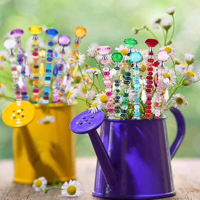 UFU 310Pcs DIY Fairy Wand Beaded Garden Stakes Kit, Fairy Wands Kit with Sparkling Crystal Pendants, Suitable for Different Holidays Garden Stakes Decorative Outdoor Beadable Items(10&12IN)