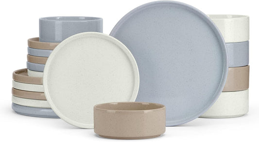 E-far Dinnerware Sets for 6, 18-Piece Stoneware Plates and Bowls Dish Set, Modern Kitchen Dinning Dishware, Chip and Scratch Resistant, Microwave & Dishwasher Safe, Speckled Multicolor