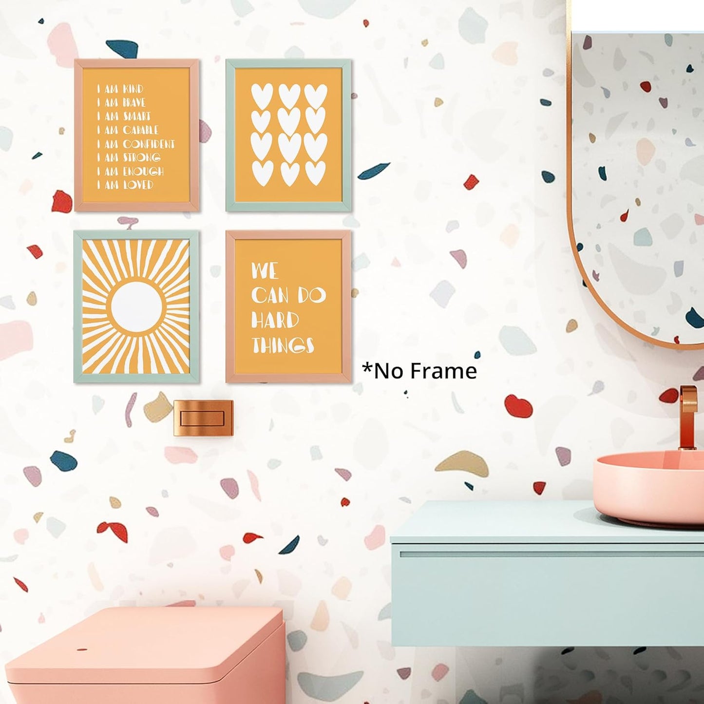 I am Kind Brave Smart Affirmations Orange Sun Sunshine Hearts Poster Prints for Girls Kids Room Playroom Decor,Girl Nursery Decorations Prints Wall Art Unframed 4pcs 8x10inches,Girls Kids Gifts