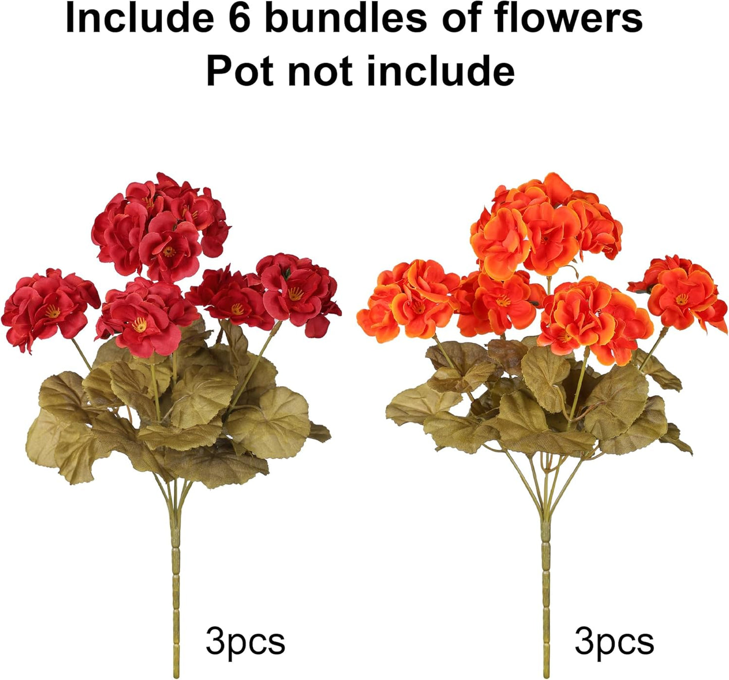 Fake Geraniums Artificial Flowers for Outdoors Fall Autumn Decoration, 6 Bundles Silk Geraniums Look Real Faux Fall Flowers Plants for Front Door Garden Planter Patio Balcony Yard Home Indoor, Mix
