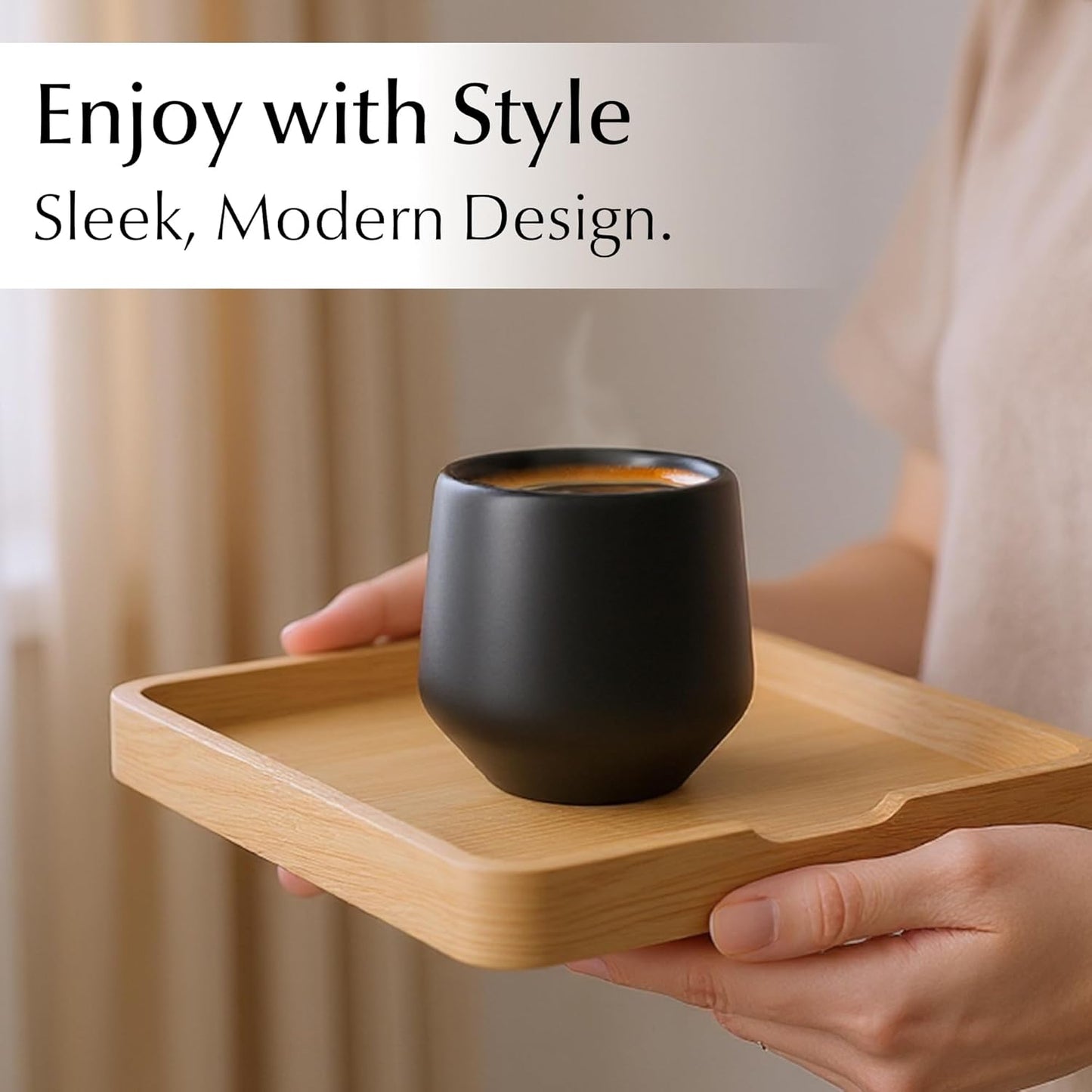 MIAMIO - Espresso Cups Set of 4 (3 oz) / Espresso Cup, Ceramic Espresso Cups, Handleless Mug, Japanese Tea Cups - Luxe Collection (Black)