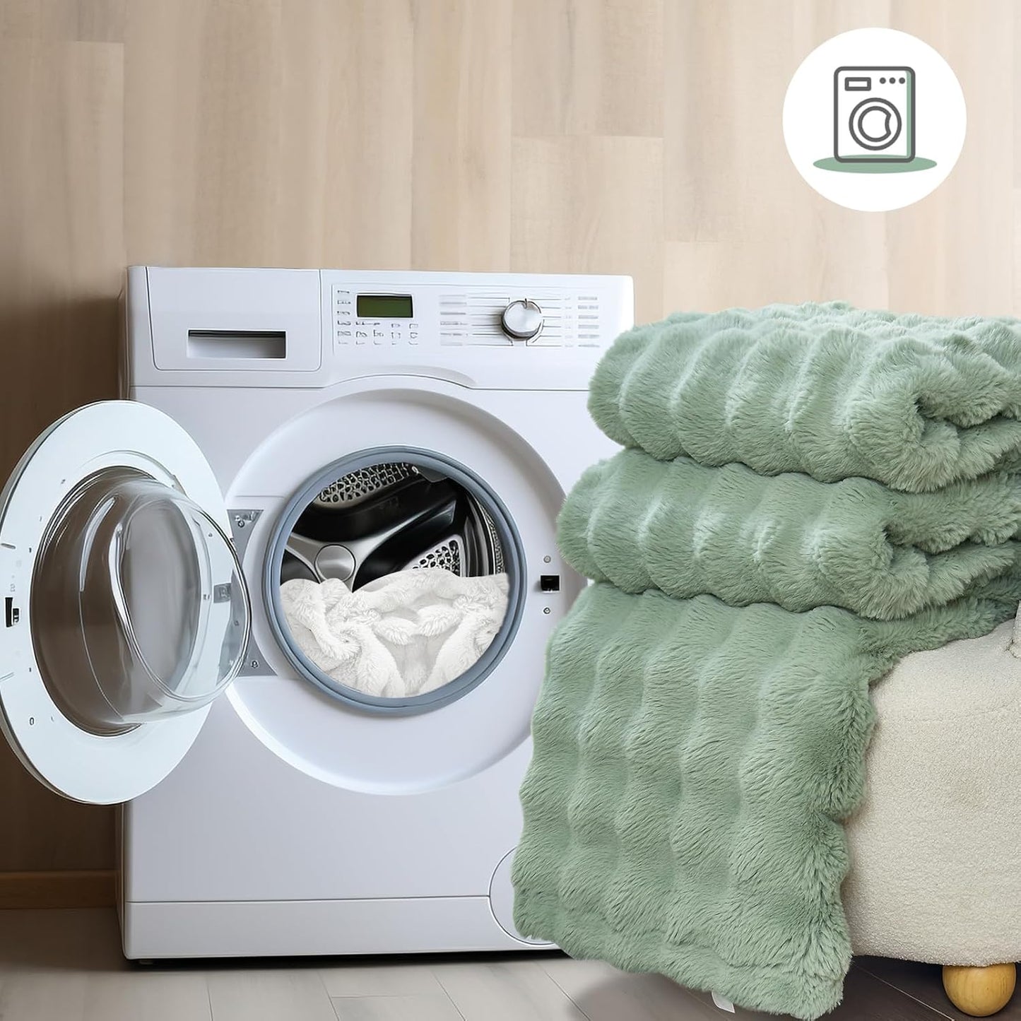 Faux Fur Sage Green Throw Blanket for Couch - Super Soft Heavy Flufyy Thick Bubble Throw Blankets for Bed Bedroom Living Room Farmhouse Sofa Chair Fall Winter Warm, 50x60 Inch