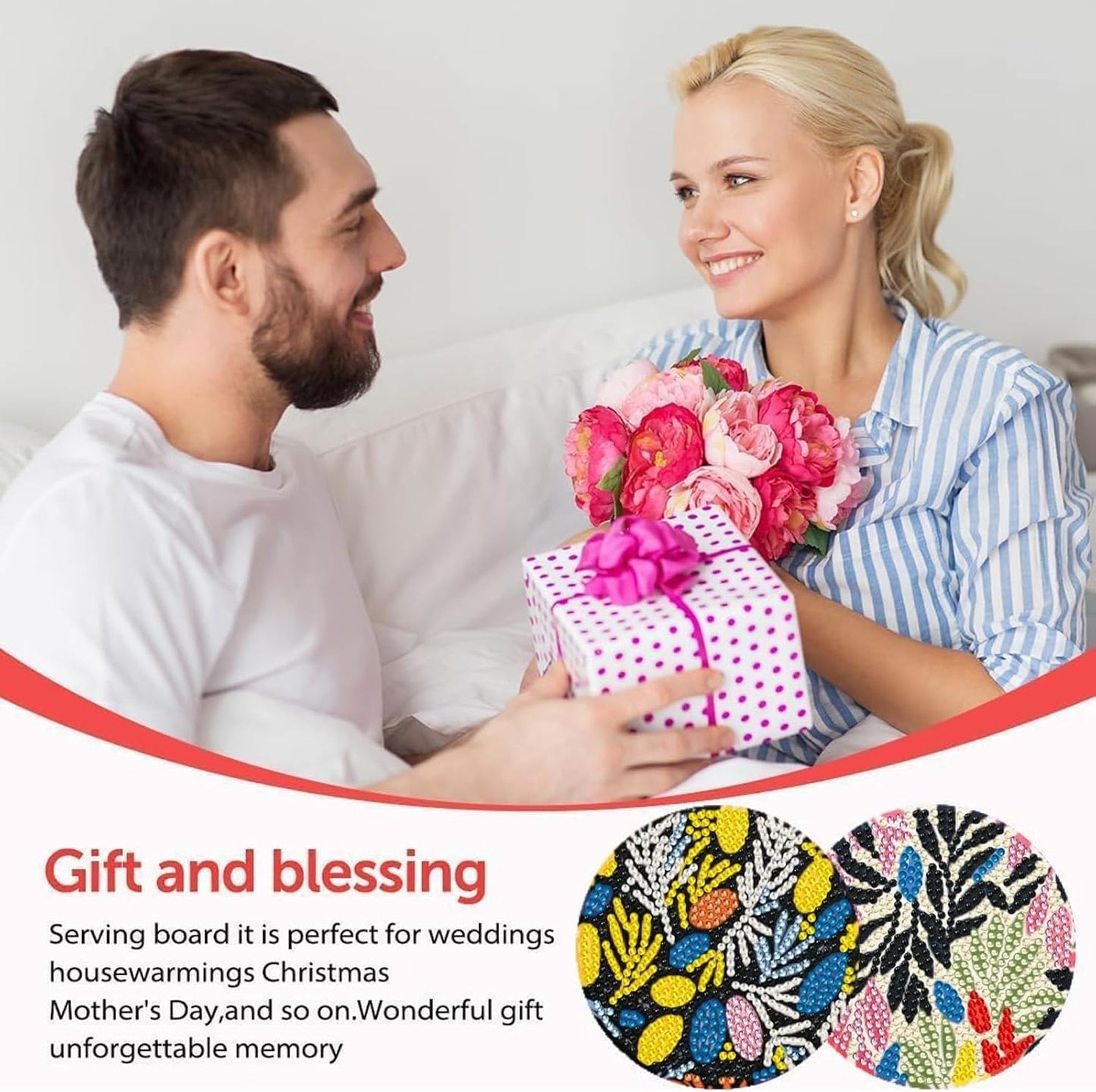 DOTSOPS 8 PCS Diamond Painting Coasters with Holder Diamond Art Coasters with Cork Base for Beginners Adults Craft Supplies Party Flower