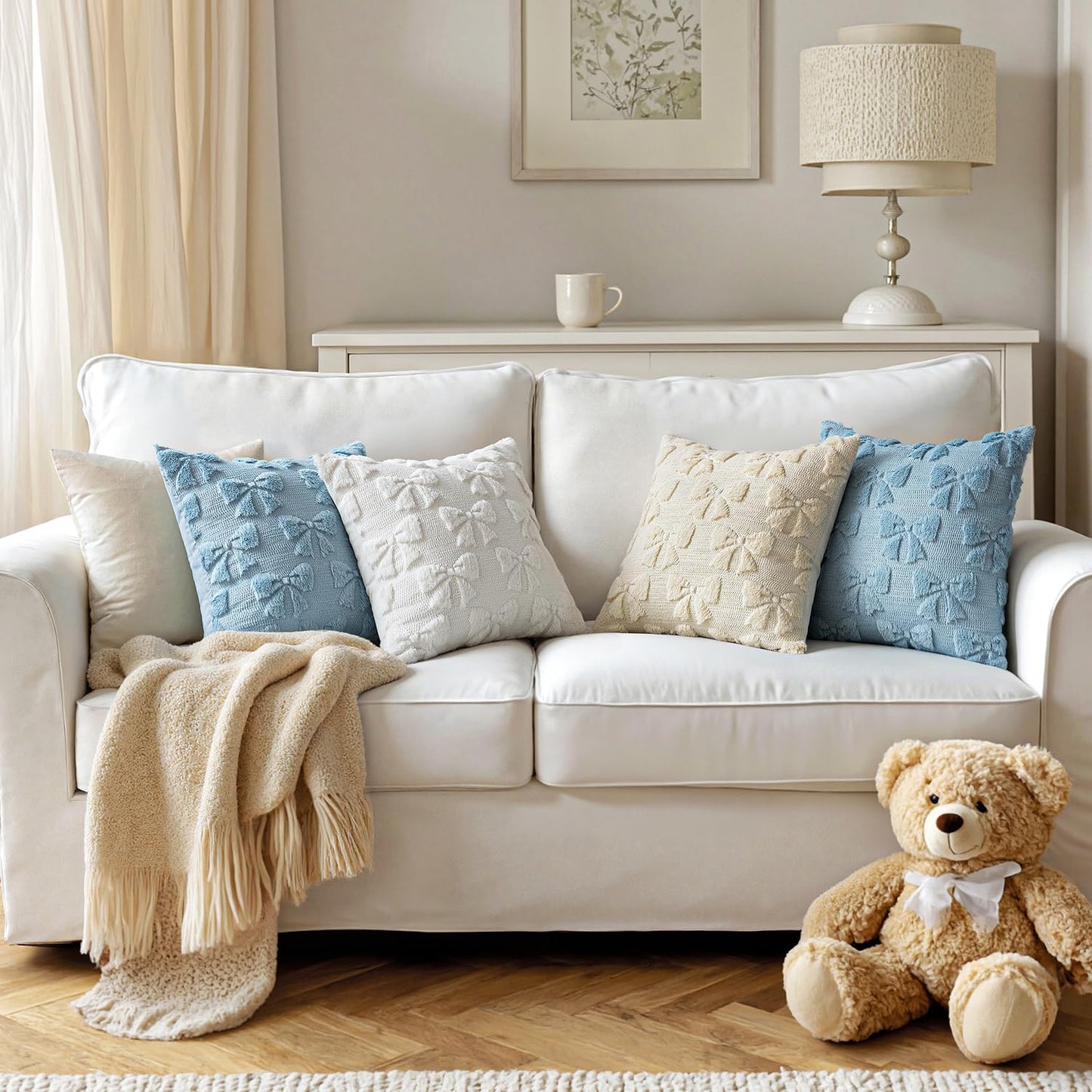 MIULEE Blue Bow Pillow Covers Coquette Room Decor Aesthetic Set of 2 Decorative Cute Girl Throw Pillow Soft Plush Faux Pillowcase for Girl Bed Couch Sofa,20x20 Inch