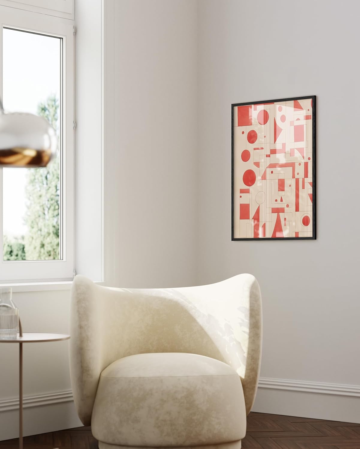 HAUS AND HUES Colorful Abstract Wall Art - Minimalist Retro Picture for Living Room Decor, Red and Pink Modern Wall Art Painting (Red Geometric, Unframed, 24x36)