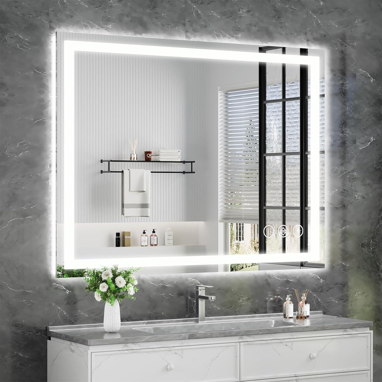 Koonmi 32"x48" LED Mirror for Bathroom, 90CRI Anti-Fog Vanity Mirror with Front and Backlight, Shatter-Proof Wall Mirror with Light, Easy Install Lighted Mirror for Modern Bathroom (IP65)