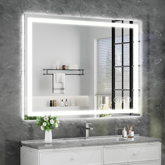 Koonmi 32"x48" LED Mirror for Bathroom, 90CRI Anti-Fog Vanity Mirror with Front and Backlight, Shatter-Proof Wall Mirror with Light, Easy Install Lighted Mirror for Modern Bathroom (IP65)