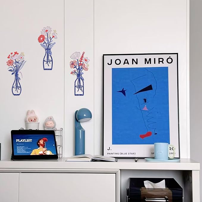 3 Pieces Metal Flowers Wall Art Decor, Farmhouse Minimalist Bathroom Wall Decors Sculptures for Living Room Dining Room Bedroom Housewarming Gifts