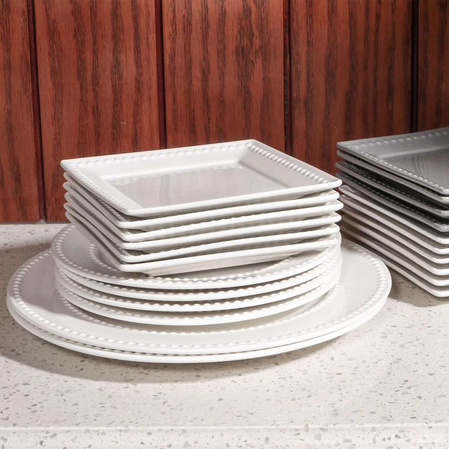 Embossed Ceramic Appetizer & Dessert Plates - Set of 6, 6 inch White Square Dinner Plates for Snack & Restaurant, Dishwasher & Microwave Safe