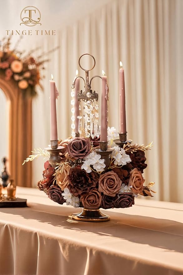 TINGE TIME Artificial Flowers Combo Set, Gradient Color Flower Leaf with Stems for DIY Wedding Bouquets Centerpieces Baby Shower Party Home Decorations (Mocha Brown)
