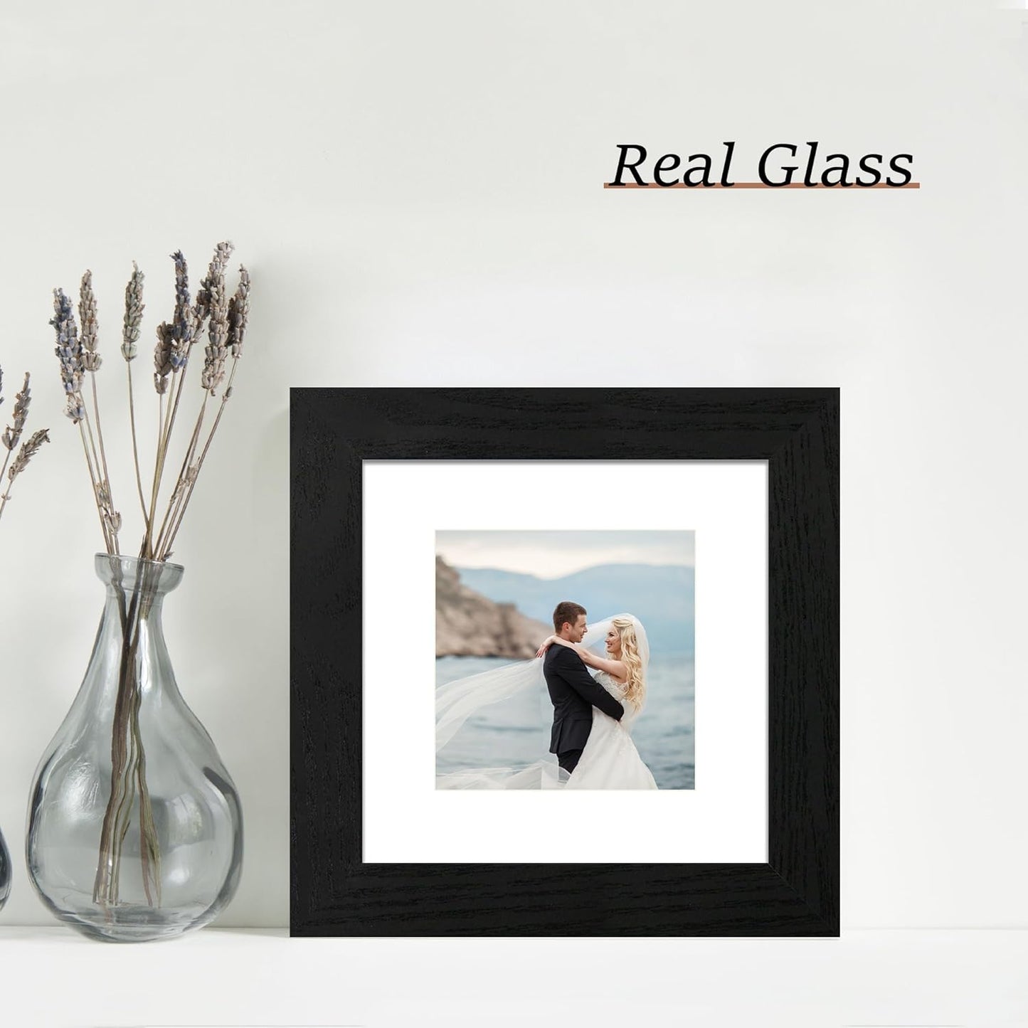 iRahmen 6x6 Picture Frame Set of 4 with High Definition Glass, Black Frames Display 4x4 Picture with Mat or 6 x 6 Without Mat, Square Wood Photo Frame for Wall Mount and Tabletop Display