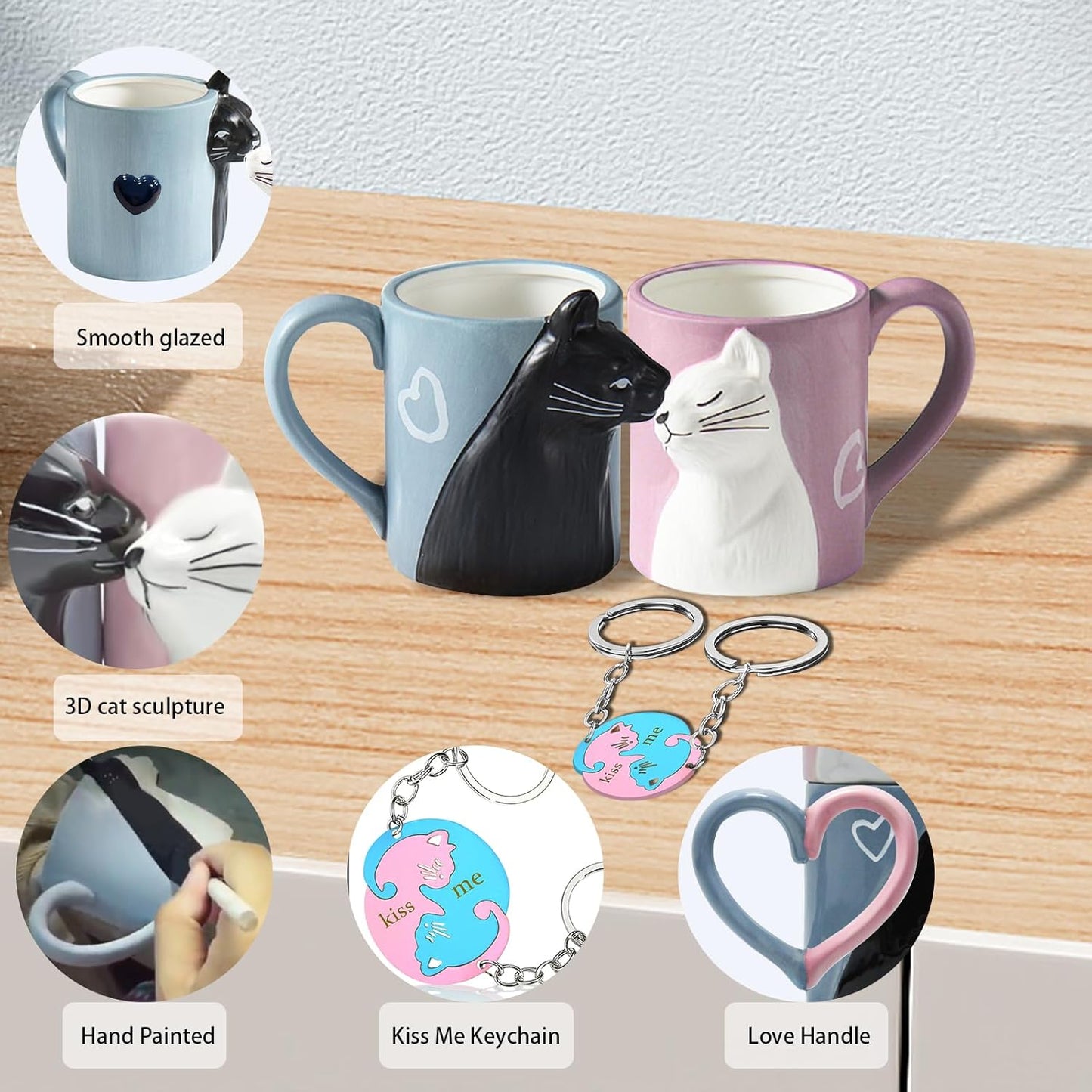 BigNoseDeer Couple Gifts Cute Kissing Cat Mug Matching Couples Stuff Ceramic Coffee Mugs for Wedding Gifts Anniversary Engagement Gift for Couples Cat Lovers 12oz