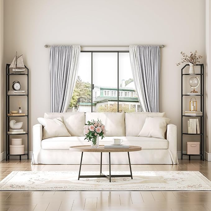 HOOBRO 5-Tier Corner Shelf Stand, Black Corner Bookshelf, Tempered Glass Shelves, Bathroom Organizer, Corner Plant Stand, for Living Room, Study, Balcony, Home Office, Modern Style, Black BK15CJ01