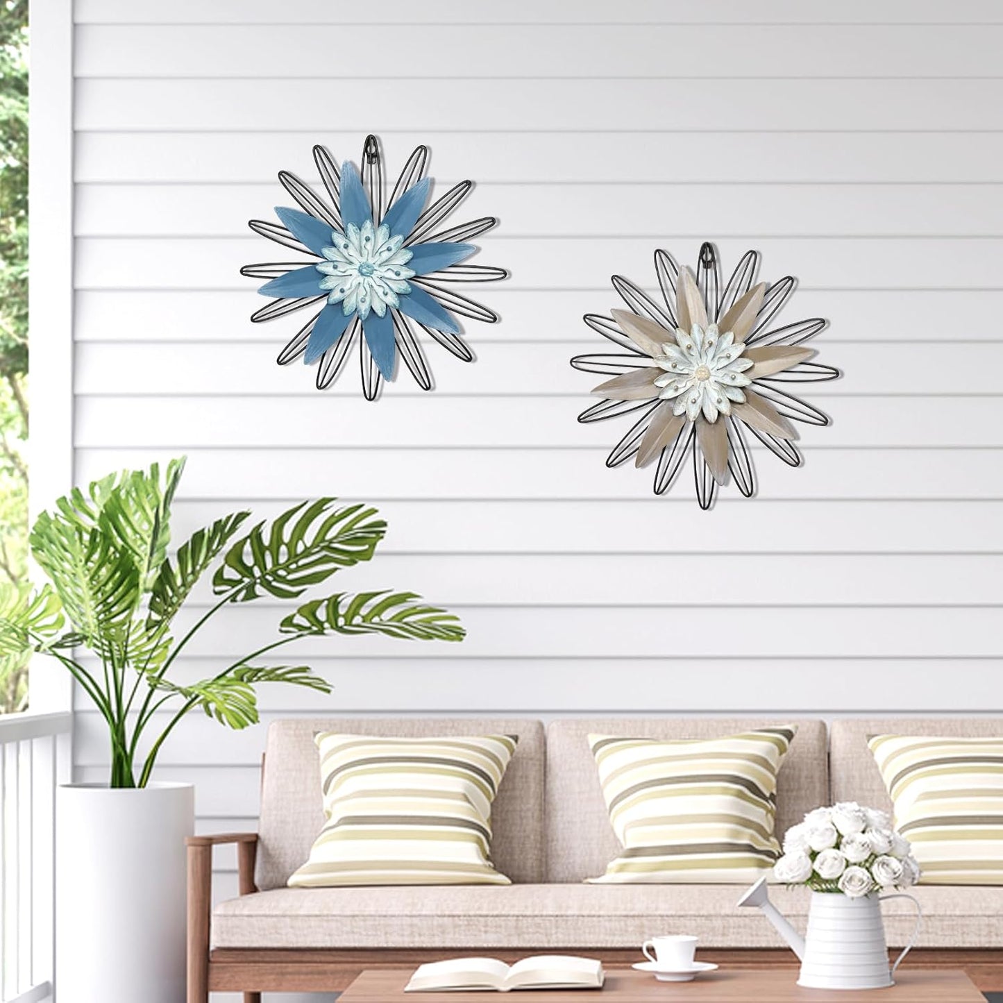 LIFFY Metal Flowers Wall Art Decor Set - 3D Multi-Layer Design Accent Wall Decor, 11 inches - Stunning Wall Art and Decor for Living Room, Bedroom, Sunroom and Outdoor Spaces