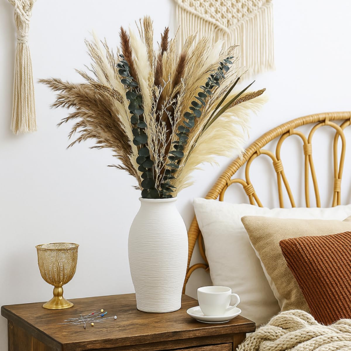 Dried Flowers Bouquet,Pampas Grass for Boho Decor,Rustic Farmhouse Flower for Bohemian Home,Bedroom,Living Room,Wedding Table Centerpieces(Bouquet A)