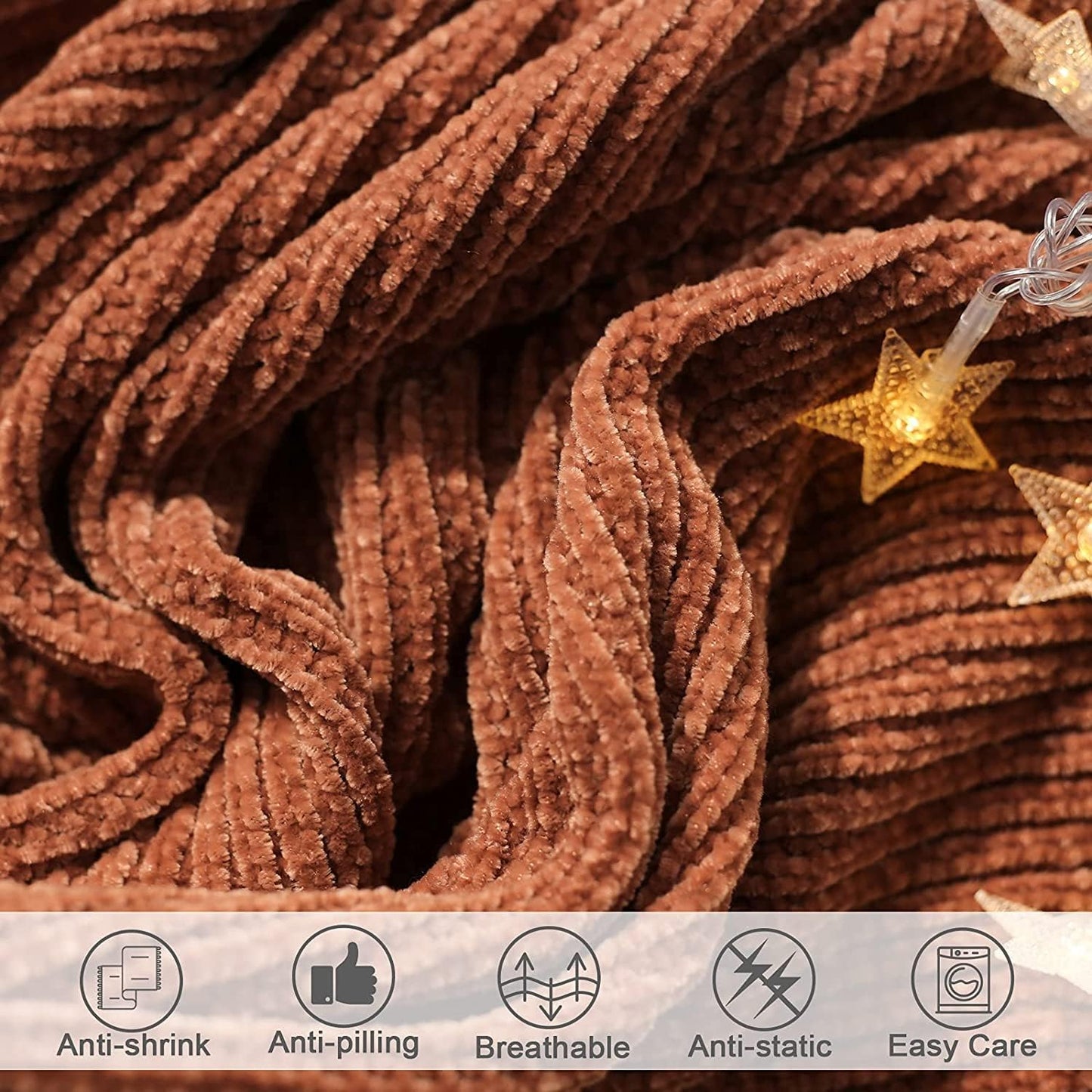 lifein Throw Blanket for Couch, Soft Boho Decor Bed Throw,Cozy Burnt Orange Chenille Knitted Small Farmhouse Lightweight Throw (Rust,60 * 80")