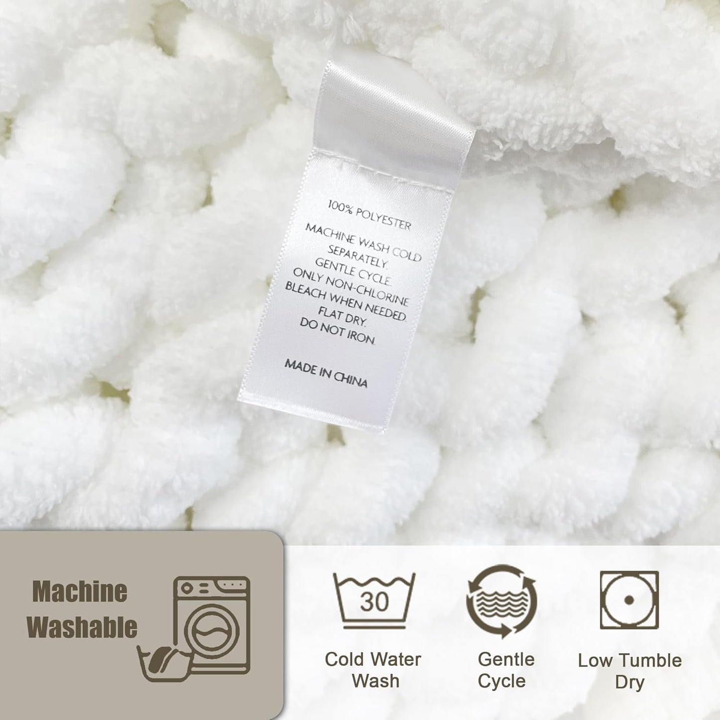 Chunky Knit Throw Blanket 60"X 80", 100% Handmade with Soft Chenille Yarn, 6.7lbs Thick Cable Knitted Blankets, Large Rope Knot Crochet Throws for Couch Sofa Bed Home Decor, Snow White