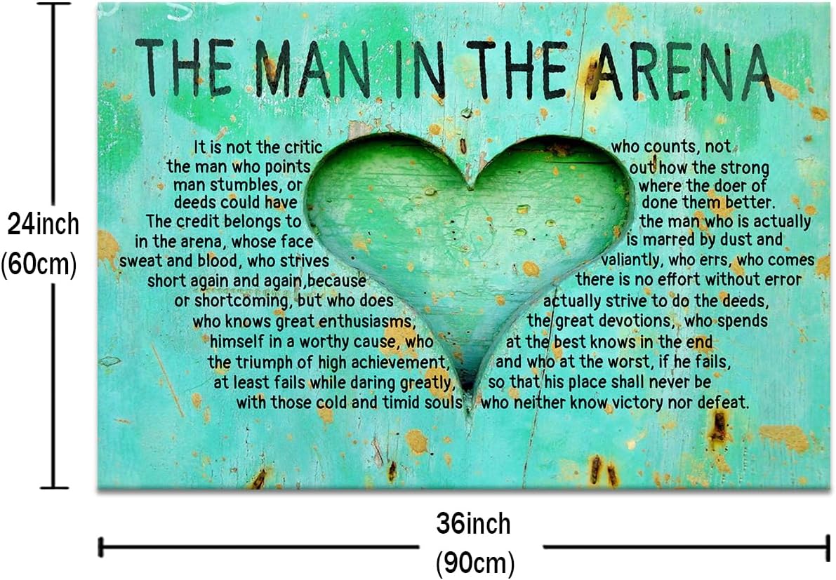 Inspirational Poster Wall Art Motivational The Man In The Arena Entrepreneur Quotes Print on Canvas Picture Painting Artwork for Living Room Office School Wall Decoration Ready to Hang [24''Wx36''H]