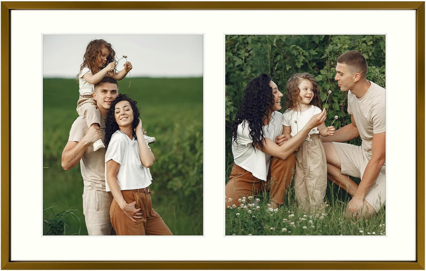 Frametory - 12x19 Aluminum Collage Picture Frame - Display 8x10 Pictures with 2 Openings Mat - Real Glass Front - Horizontal/Vertical Wall Mount - Bronze 1 Pack