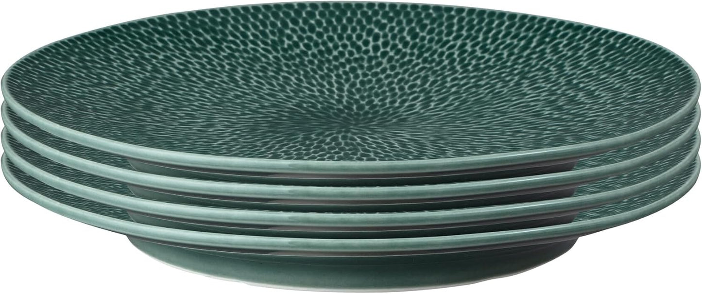 Denby - Carved Green Dinner Plates Set of 4-10.8 Inch - Dishwasher Microwave Oven Safe - Large Uniquely Textured Porcelain Dinner Plate - Scratch Chip Resistant