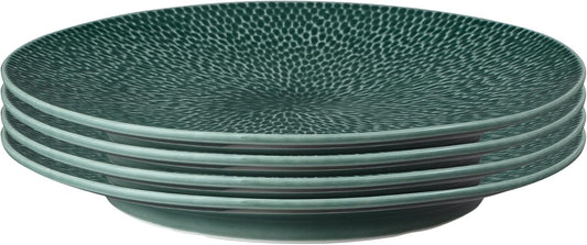 Denby - Carved Green Dinner Plates Set of 4-10.8 Inch - Dishwasher Microwave Oven Safe - Large Uniquely Textured Porcelain Dinner Plate - Scratch Chip Resistant
