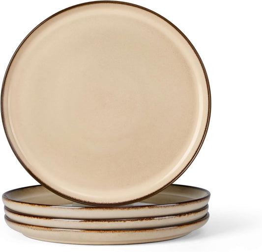 Herogo Ceramic 7.9 Inch Dinner Dessert Plates Set of 4, Small Stoneware Dinnerware Plate Set, Double Reactive Glaze Large Dinnerware Plates for Kitchen, Microwave, Oven & Dishwasher Safe, Cream Khaki