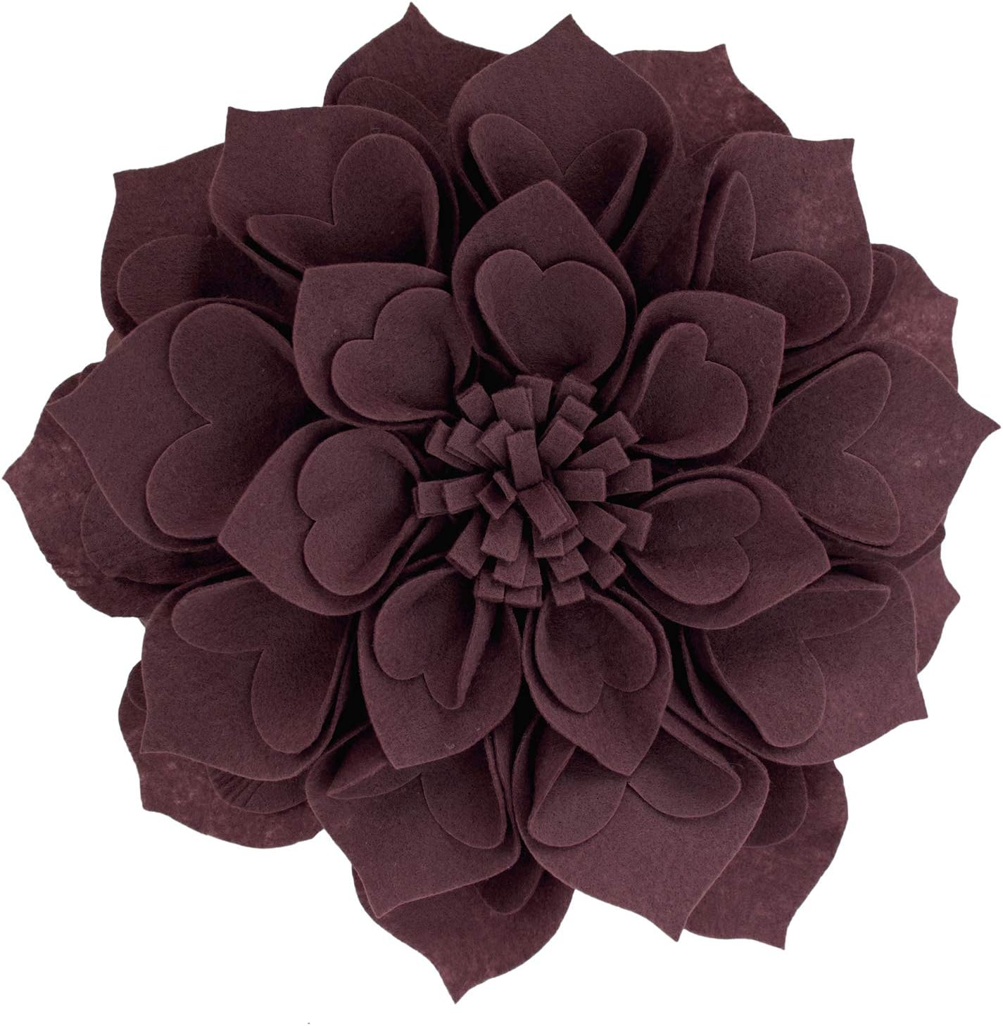 Fennco Styles Handmade 3D Heart-Shaped Petals Flower Decorative Throw Pillow Cover Only - 13" Round Wine Floral Pillow Case for Couch, Home Décor and Holiday, Housewarming Gift