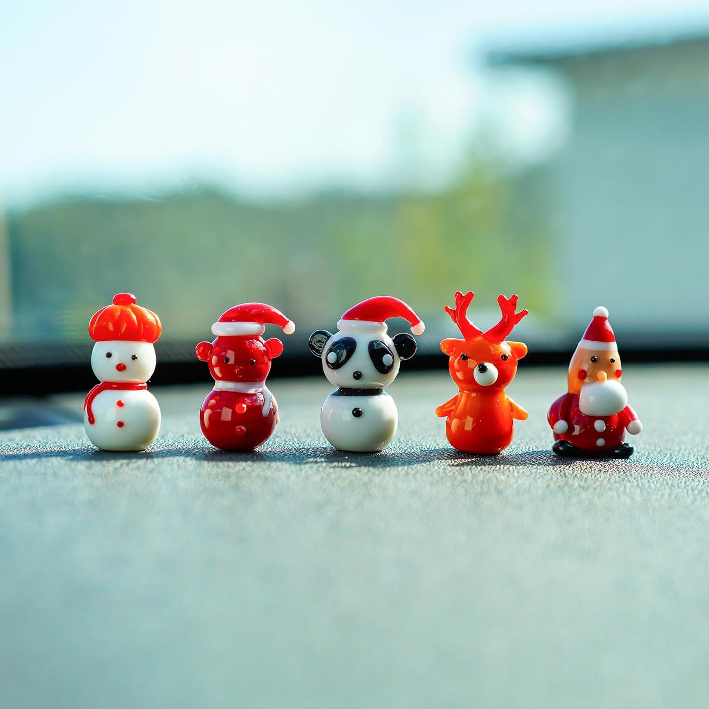 H&D HYALINE & DORA Set of 5 Mini Blown Glass Christmas Figurines Collectible Handmade Art Glass Christmas Figurines Decor for Party Supplies