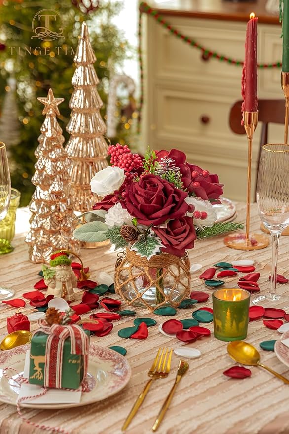 TINGE TIME Artificial Flowers Poinsettia Faux Flowers Bulk for DIY Bridal Wedding Bouquets Baby Shower Centerpiece Table Home Decorations