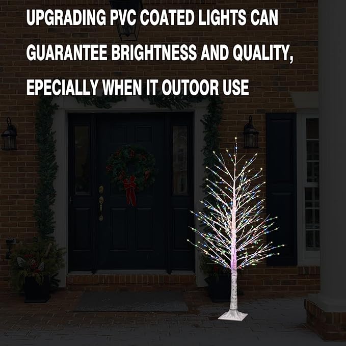 5FT Lighted Birch Tree with Twinkle Lights, Twinkling or Steady Function for Selected, Christmas Tree Multicolor Lights, Birch Tree with LED Lights for Indoor Outdoor Christmas Decorations