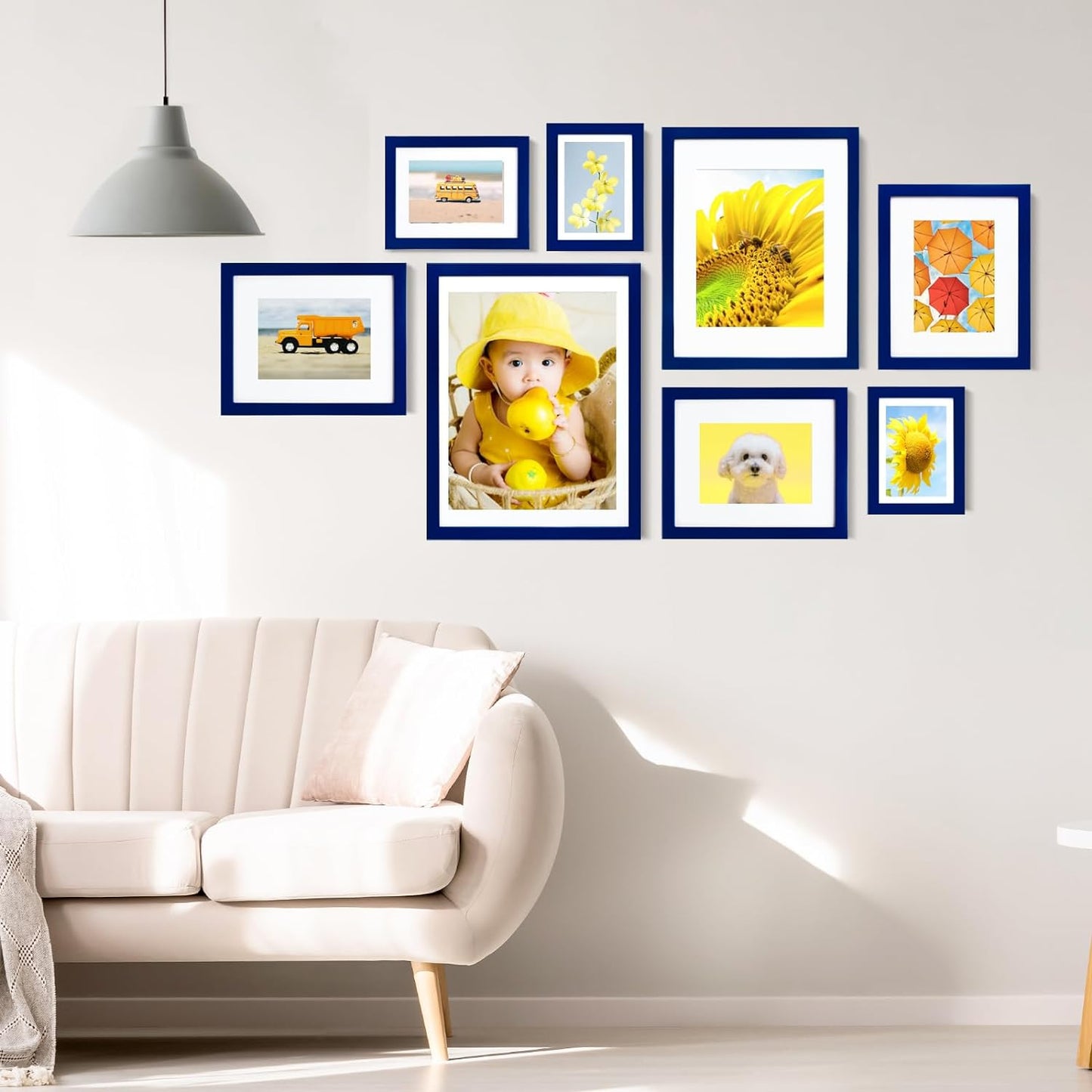 KINLINK 6x8 Picture Frame Navy, Solid Wood Frames with Acrylic Plexiglass for Pictures 4x6 with Mat or 6x8 without Mat, Tabletop and Wall Display Photo Frame, Set of 4