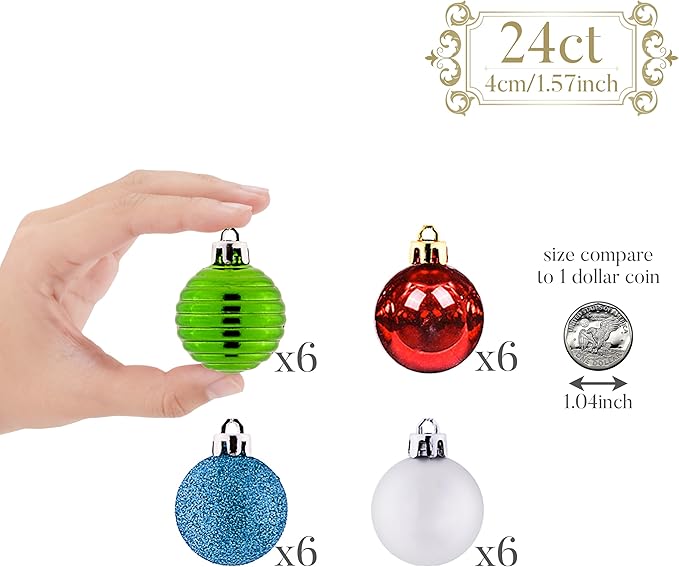 Valery Madelyn 1.57 Inches Small Christmas Tree Decorations Ornament Set for Fall Halloween, 24ct Red Green and Blue Shatterproof Hanging Ball Ornaments Holiday Party Decor